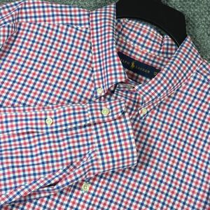 Ralph Lauren Mens Gingham Button Down Shirt Red Blue Plaid Long Sleeve 2XLT
